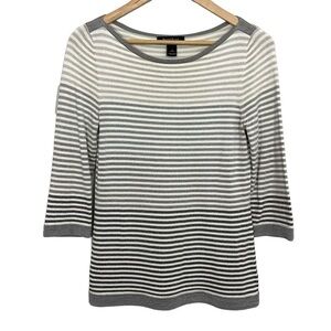 WHBM Sparkly Sweater Top Womens S White Grey Silver Stripe Casual Office GUC